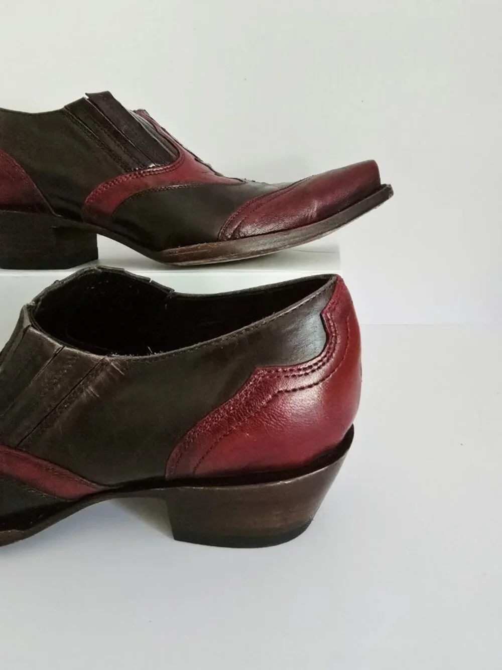 Allens Boots Red Black Ankle Goat Leather Western 9 Shoes Cowgirl Cowboy Booties